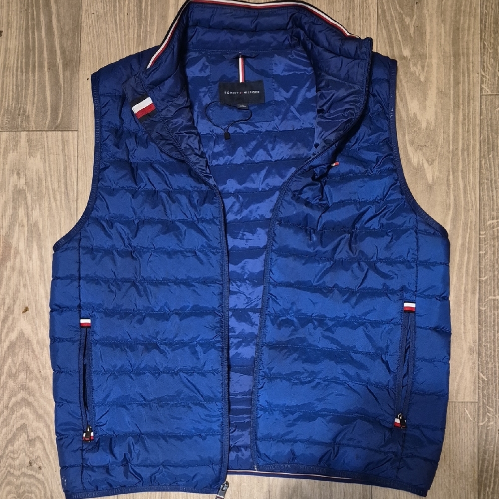 Tommy Hilfiger Navy Puffer Vest with Red and White Trim